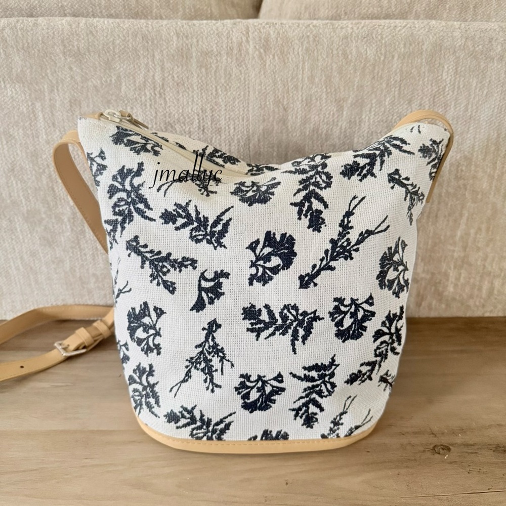 Vera Bradley ADRIFT CORAL BLUE Straw Bucket Bag / Crossbody Bag